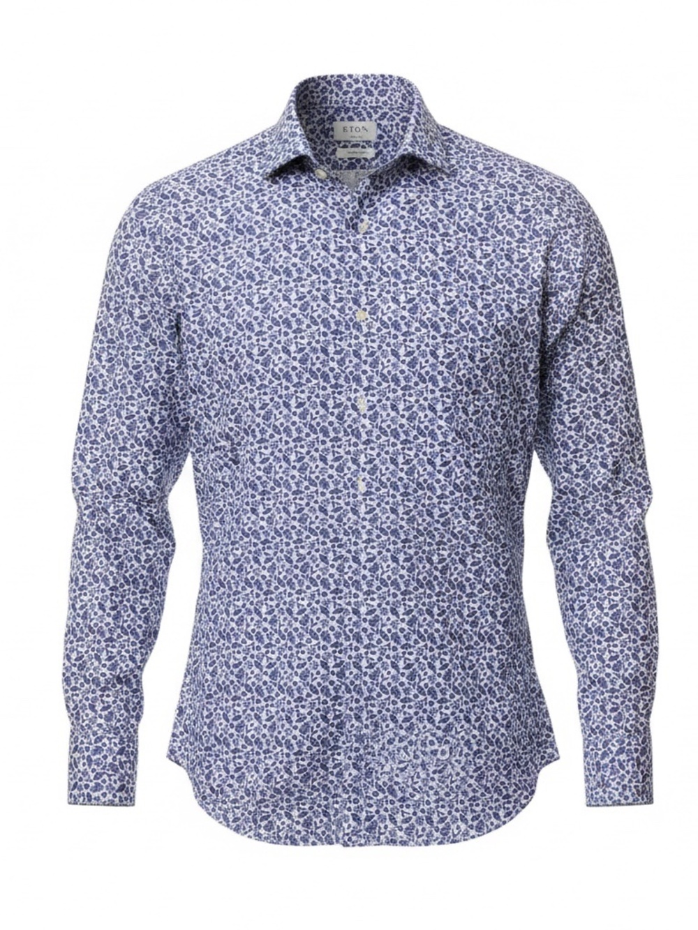 Eton Men's White and Blue Geometric Shirt